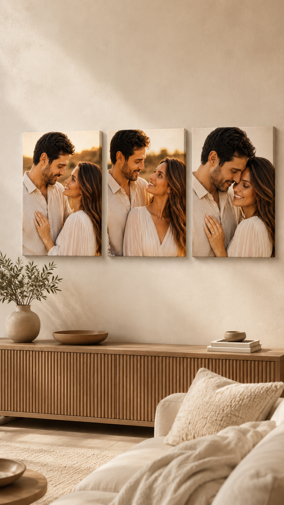 3 quadros decorativos do casal na parede
